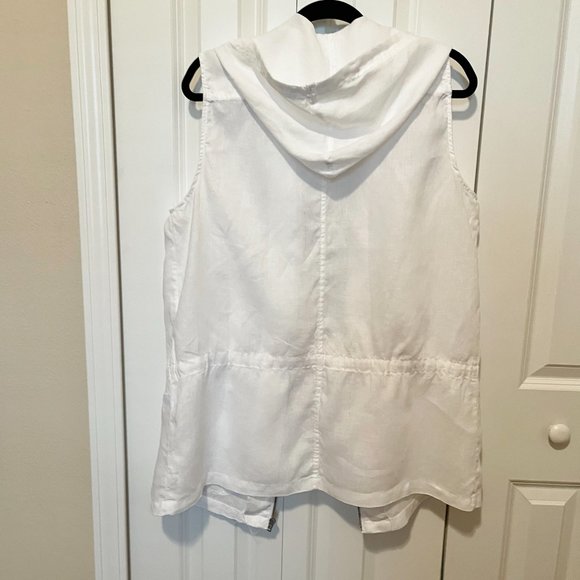 🔥SALE🔥 St Tropez West M White Linen Hooded Sleeveless Utility Top Shirt size L - Picture 3 of 7